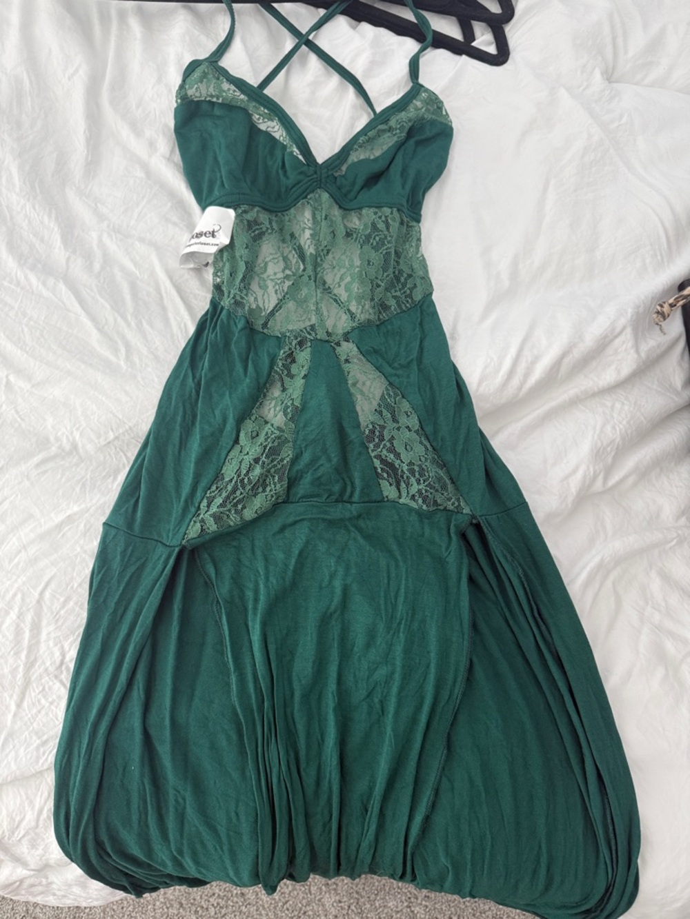 Green Lace Paneled Maxi Dress